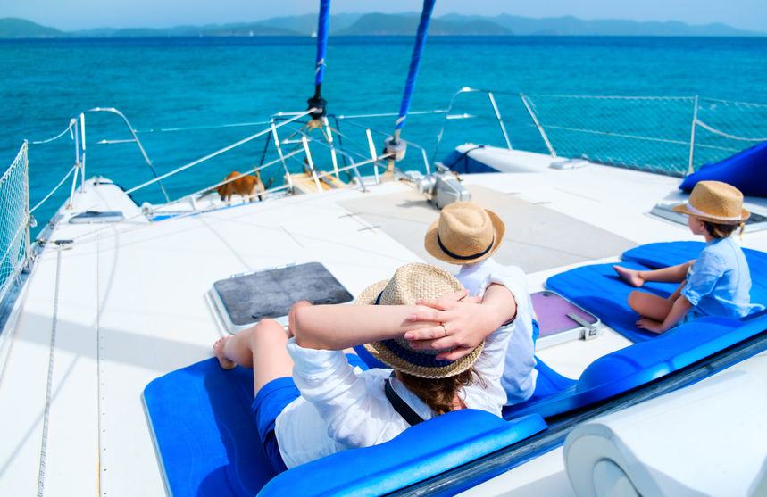 mother and kids at luxury yacht