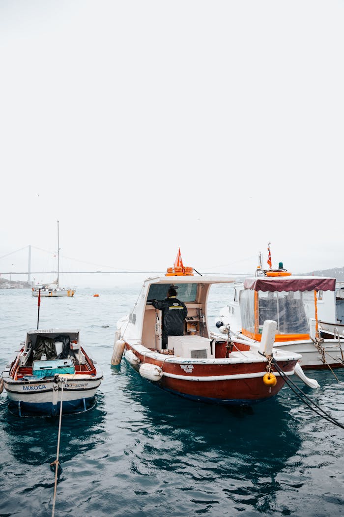 about-me A peaceful scene of boats docked in a harbor under a clear sky, ideal for travel and tourism themes.